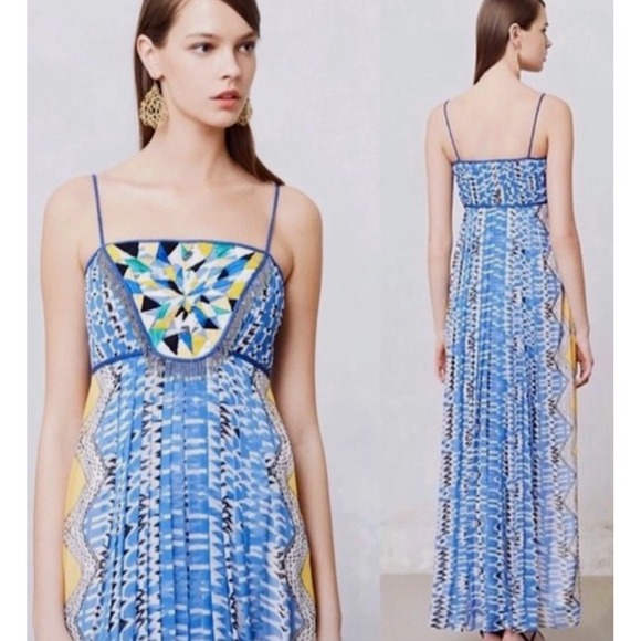 Anthropologie Ranna Gill Beaded Sunburst Maxi Dress Blue Boho Festival Resort - Picture 2 of 2